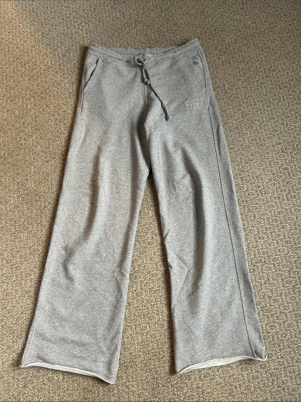 Ganni Gray Wide-Leg Track Pants with Drawstring